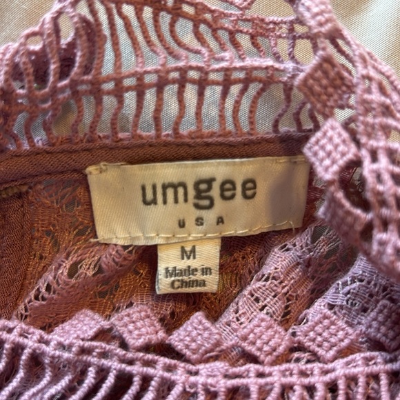 Umgee: Fit & Flare Mauve Sheer Embroidery Sleeveless Dress, Size Medium - Picture 14 of 15